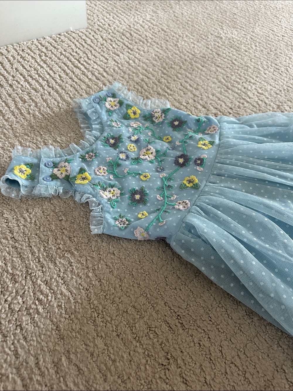 Mini Boden Light Blue Floral Embroidered Tulle Dress 5/6T